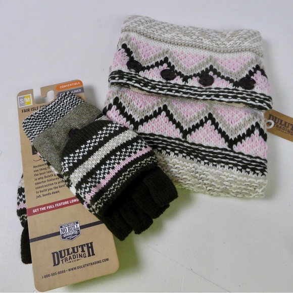 Duluth Trading Fair Isle Knit Sherpa Neck Warmer & Fleece Convertible Mittens - Picture 1 of 9